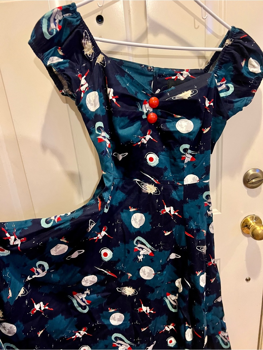 Collectif Navy Dress with Retro Astronaut Print - Picture 2 of 2